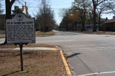 Site of Columbia Male Academy Marker, looking south along Pickens Street. Click for full size. Site of Columbia Male Academy Marker, looking south along Pickens Street image. Click for full size.