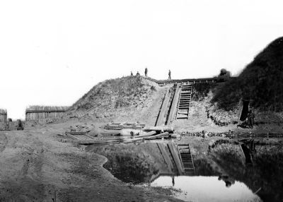 View of first traverse, NW end showing entrance to Fort Fisher. image. Click for full size.
