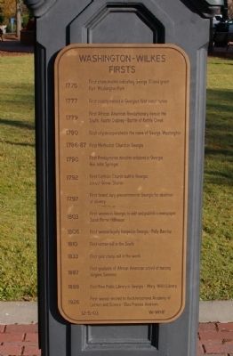 Washington-Wilkes Firsts Marker. Click for full size. Washington-Wilkes Firsts Marker image. Click for full size.