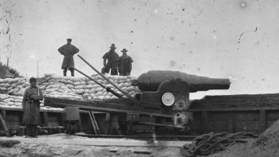 Fort Fisher interior view. English Armstrong gun. Click for full size. Fort Fisher interior view. English Armstrong gun image. Click for full size.