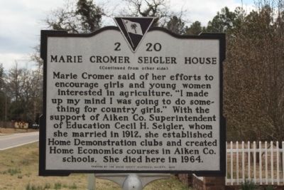 Marie Cromer Seigler House Marker, reverse side image. Click for full size.