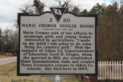 Marie Cromer Seigler House Marker, reverse side. Click for full size. Marie Cromer Seigler House Marker, reverse side image. Click for full size.