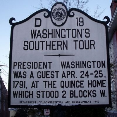 Washington's Southern Tour Marker. Click for full size. Washington's Southern Tour Marker image. Click for full size.