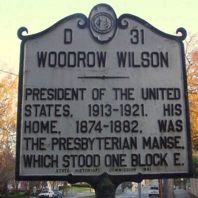 Woodrow Wilson Marker <i>(obverse)</i>. Click for full size. Woodrow Wilson Marker <i>(obverse)</i> image. Click for full size.