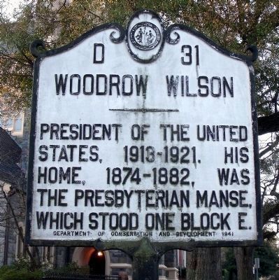 Woodrow Wilson Marker <i>(reverse)</i>. Click for full size. Woodrow Wilson Marker <i>(reverse)</i> image. Click for full size.