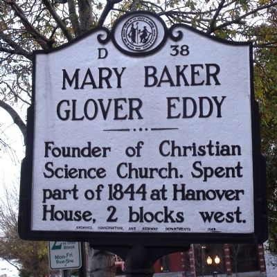 Mary Baker Glover Eddy Marker. Click for full size. Mary Baker Glover Eddy Marker image. Click for full size.