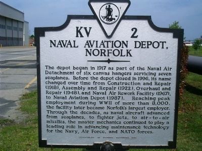 Naval Aviation Depot, Norfolk Marker. Click for full size. Naval Aviation Depot, Norfolk Marker image. Click for full size.