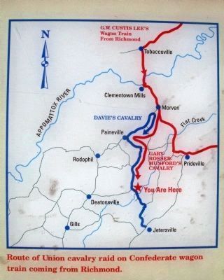 Route of Union cavalry raid on Confederate wagon train coming from Richmond. image. Click for full size.