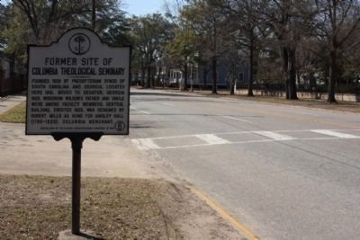 Former Site of Columbia Theological Seminary Marker, looking west along Blanding Street. Click for full size. Former Site of Columbia Theological Seminary Marker, looking west along Blanding Street image. Click for full size.