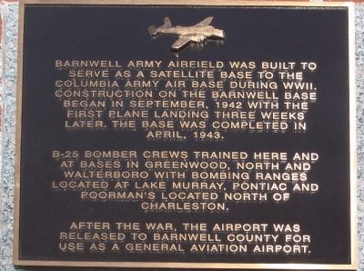 Barnwell Army Airfield Marker. Click for full size. Barnwell Army Airfield Marker image. Click for full size.