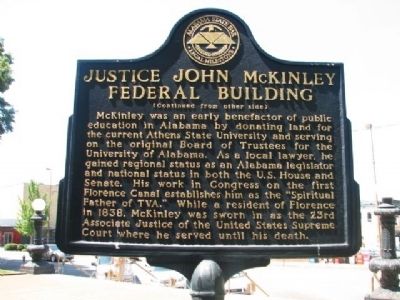 Justice John McKinley Federal Building Marker/Reverse side. Click for full size. Justice John McKinley Federal Building Marker/Reverse side image. Click for full size.