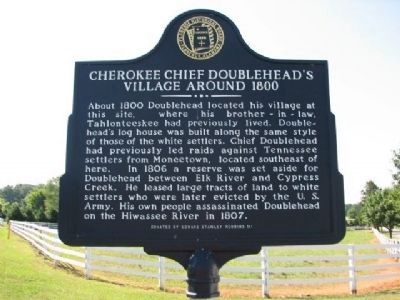 Cherokee Chief Doublehead's village around 1800 Marker. Click for full size. Cherokee Chief Doublehead's village around 1800 Marker image. Click for full size.