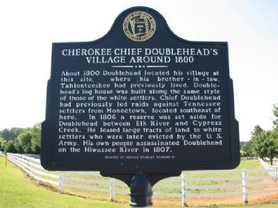 Cherokee Chief Doublehead's village around 1800 Marker image. Click for full size.