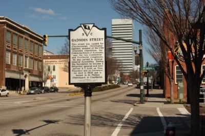 Gadsden Street Marker, looking east along Gervais Street. Click for full size. Gadsden Street Marker, looking east along Gervais Street image. Click for full size.
