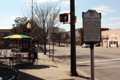 Gadsden Street Marker at the corner of Gadsden & Gervais Streets, looking west. Click for full size. Gadsden Street Marker at the corner of Gadsden & Gervais Streets, looking west image. Click for full size.