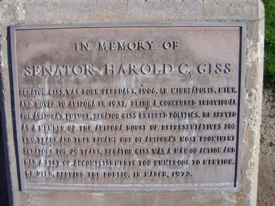 In Memory of Senator Harold C. Giss Marker image. Click for full size.
