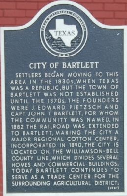 City of Bartlett Marker image. Click for full size.