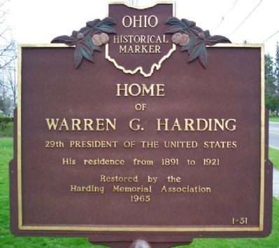 Home of Warren G. Harding Marker image. Click for more information.