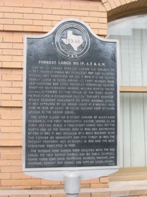 Forrest Lodge No. 19, A.F. & A.M. Marker image. Click for full size.