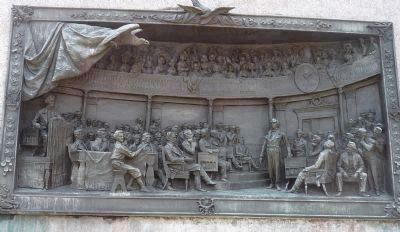 Daniel Webster Memorial - bronze bas relief on east face of monument: image. Click for full size.