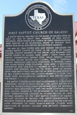 First Baptist Church of Salado Marker. Click for full size. First Baptist Church of Salado Marker image. Click for full size.