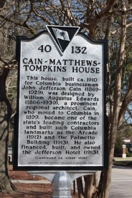 Cain- Matthews- Tompkins House Marker image. Click for full size.