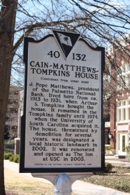 Cain- Matthews- Tompkins House Marker, reverse side image. Click for full size.