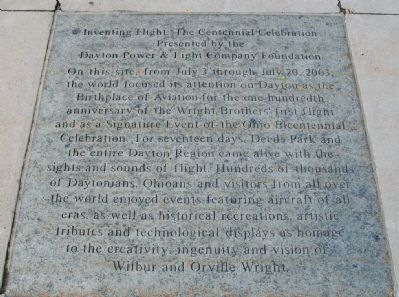 Inventing Flight: The Centennial Celebration Marker. Click for full size. Inventing Flight: The Centennial Celebration Marker image. Click for full size.