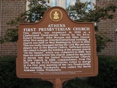 Athens First Presbyterian Church Marker. Click for full size. Athens First Presbyterian Church Marker image. Click for full size.
