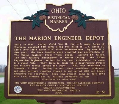 The Marion Engineer Depot Marker (Side A). Click for full size. The Marion Engineer Depot Marker (Side A) image. Click for full size.