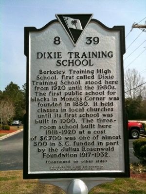 Dixie Training School / Berkeley Training High School Marker (front) image. Click for full size.
