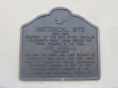 Joe Cavalli – Historical Site Marker. Click for full size. Joe Cavalli – Historical Site Marker image. Click for full size.