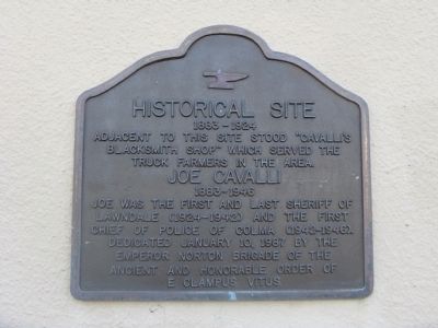 Joe Cavalli – Historical Site Marker image. Click for full size.