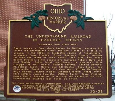 The Underground RR in Hancock County Marker (Side B). Click for full size. The Underground RR in Hancock County Marker (Side B) image. Click for full size.
