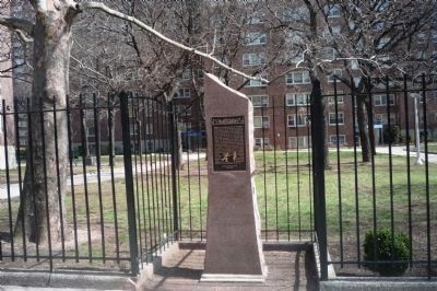 Savoy Ballroom Marker - at recess in fence marking the entrance to the old Savoy Ballroom image. Click for full size.