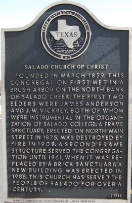 Salado Church of Christ Marker. Click for full size. Salado Church of Christ Marker image. Click for full size.