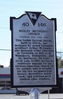 Wesley Methodist Church Marker, reverse side image. Click for full size.