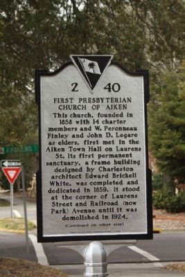 First Presbyterian Church of Aiken Marker. Click for full size. First Presbyterian Church of Aiken Marker image. Click for full size.