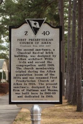First Presbyterian Church of Aiken Marker, reverse side image. Click for full size.