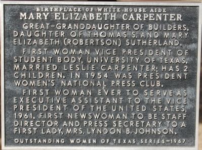 Birthplace of White House Aide Mary Elizabeth Carpenter Marker image. Click for full size.