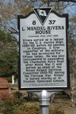 L. Mendel Rivers House Marker, reverse side image. Click for full size.