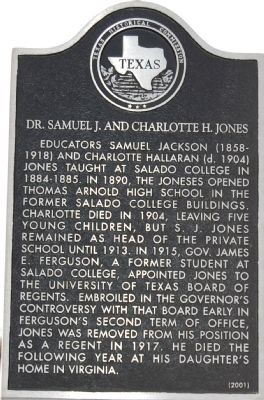 Dr. Samuel J. and Charlotte H. Jones Marker image. Click for full size.