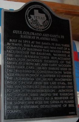 Gulf, Colorado and Santa Fe Railway Planing Mill Marker image. Click for full size.