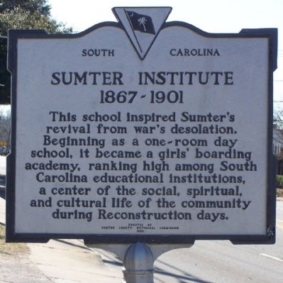Sumter Institute Marker, reverse side. Click for full size. Sumter Institute Marker, reverse side image. Click for full size.