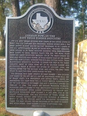 German POWs in the East Texas Timber Industry Marker image. Click for full size.