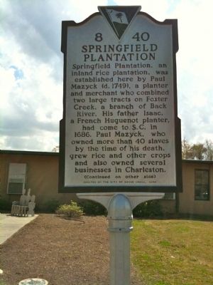 Springfield Plantation Marker (front). Click for full size. Springfield Plantation Marker (front) image. Click for full size.