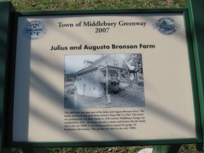 Julius and Augusta Bronson Farm Marker. Click for full size. Julius and Augusta Bronson Farm Marker image. Click for full size.