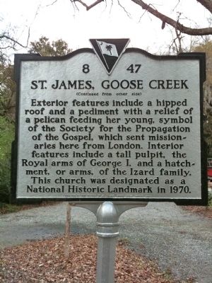 St. James, Goose Creek Marker (reverse) image. Click for full size.