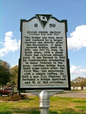 Goose Creek Bridge Marker (reverse) image. Click for full size.