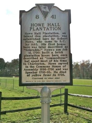 Howe Hall Plantation / Howe Hall Marker (front) image. Click for full size.